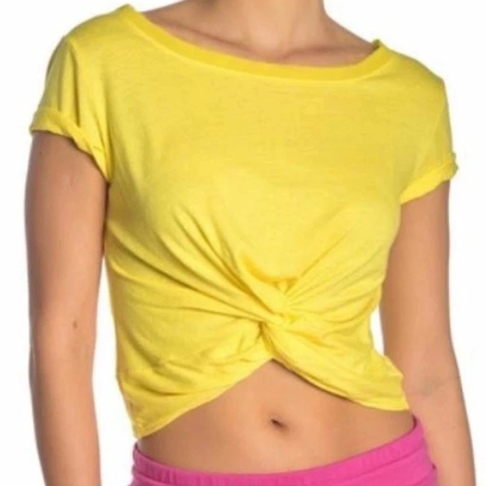 Free People Movement Run The Sun Scrunch Crop Top Yellow T-shirt Tee Sz Small